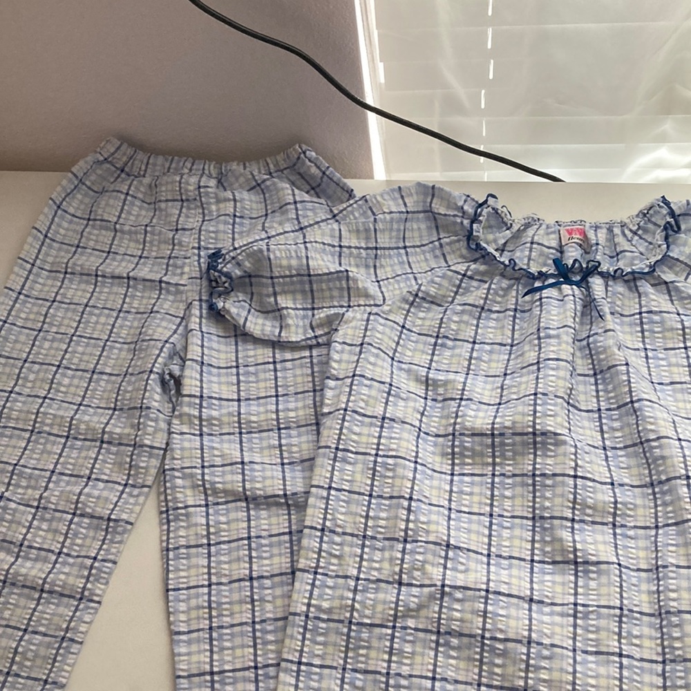 Blue Plaid Ruffled Pajama Set